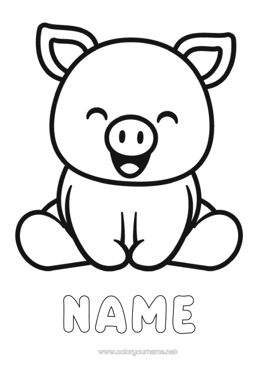 Colouring page to print Cute Pig Animal Easy Colouring Pages Farm Animals