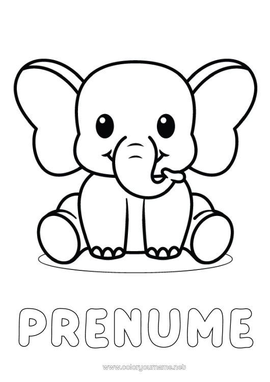 Pagină de colorat de imprimat Drăguț Elefant Animal Desene de colorat ușoare Animale sălbatice din Africa