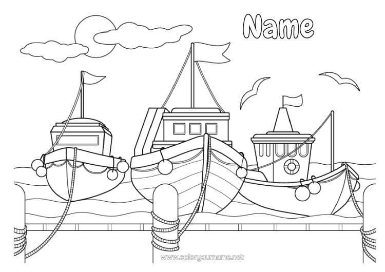 Colouring page to print Fishing Vehicles Boat Intermediate Colouring Sheets Profession Marine Vehicles Fisherman Marine Occupations Fishing Port