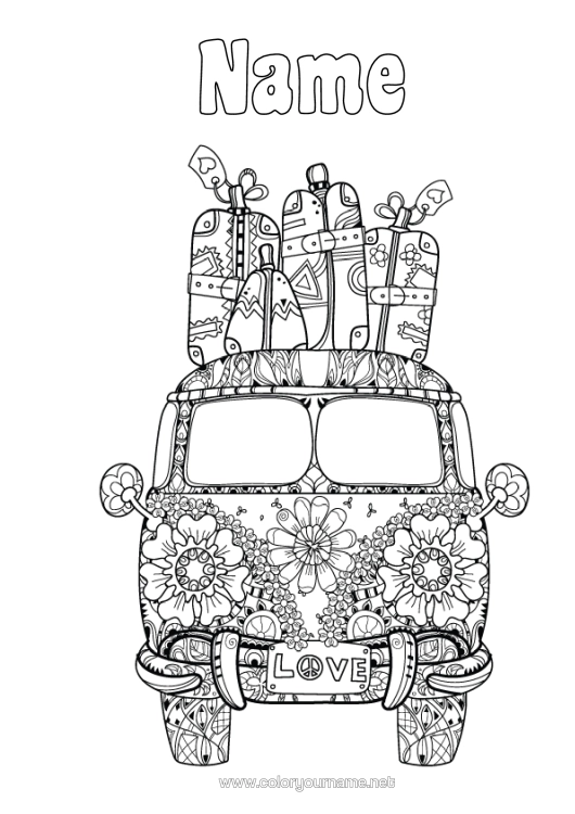 Colouring page to print Mandala Vehicles Van Historic Or Vintage Vehicles Cars, Vans And Motorhomes Luggage And Bags