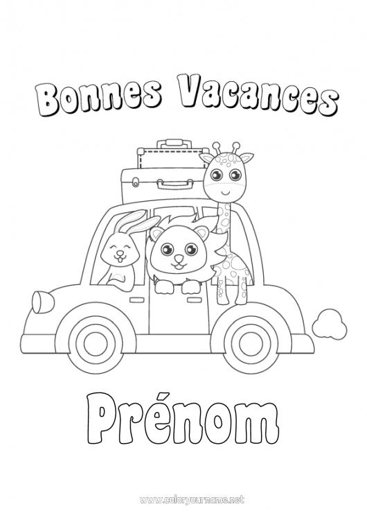 Coloriage à imprimer Girafe Lion Vacances Lapin Voiture Animal Animaux sauvages d'Afrique Animaux de la forêt Voitures, vans et camping-cars Valises et bagages