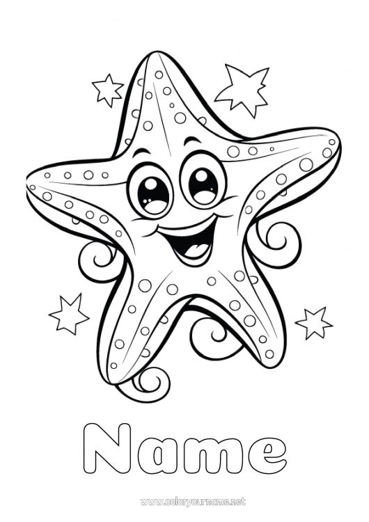 Coloring page to print Animal Starfish Marine or aquatic animals