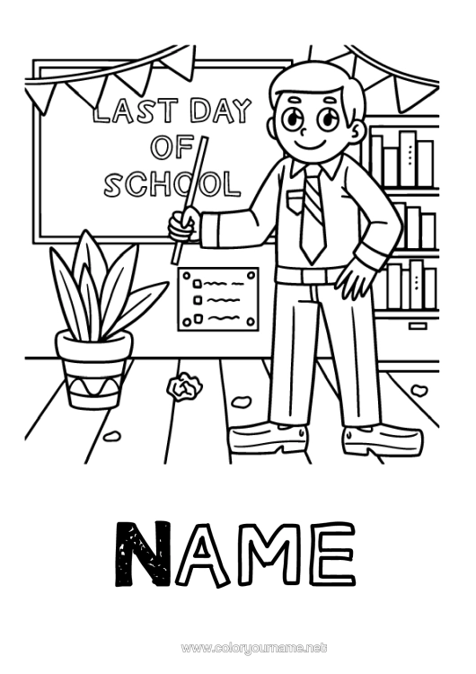 Colouring page to print Holidays Mistress/Master School Education Professions Classroom Board Classroom