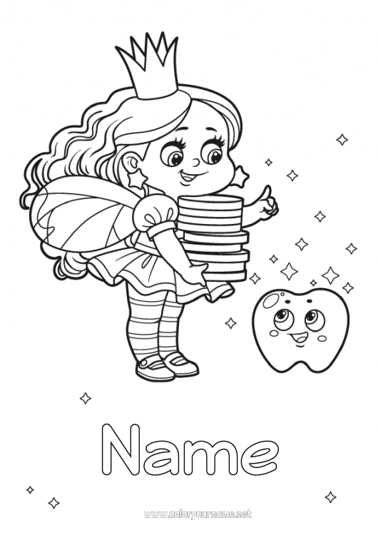 Coloring page to print Milk tooth Tooth Fairy Fairy Currency coins