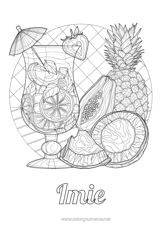 Kolorowanka do wydruku Mandala Ananas Owoce Napój Złożone kolorowanki Koktajl