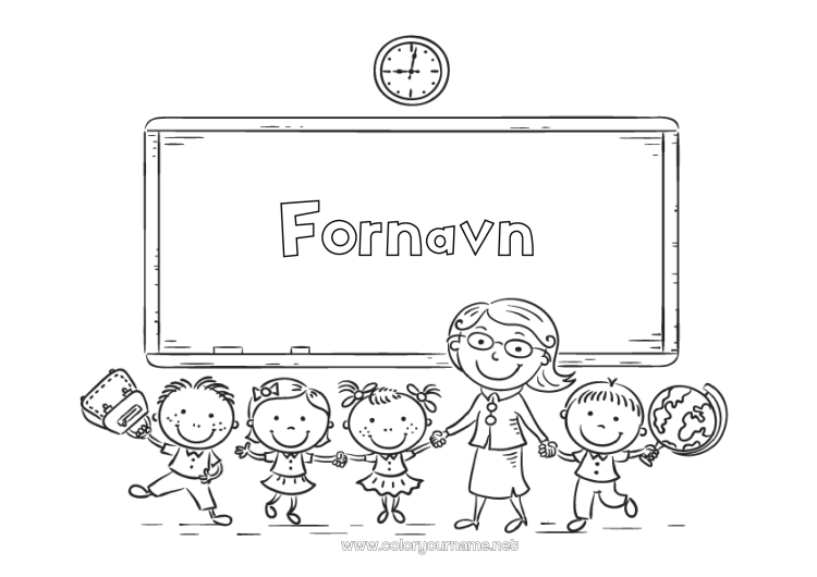 Farvelægningssiden til udskrivning Barn Lærer/Lærerinde Skole Uddannelsesfag. Skolestart Klasseliste Klasselokale Elev