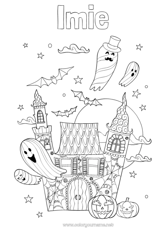 Kolorowanka do wydruku Duch Zamek Halloween