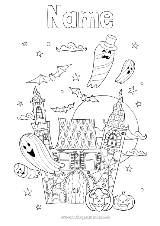 Colouring page to print Ghost Castle Halloween
