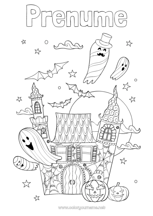 Pagină de colorat de imprimat Fantomă Castel Halloween