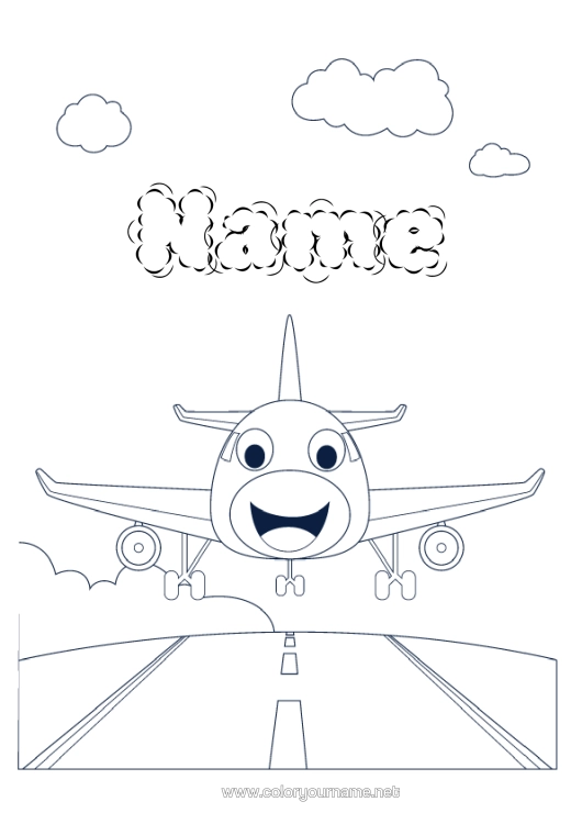 Colouring page to print Aeroplane Vehicles Aerial Vehicles Airport Cartoon Character Vehicles