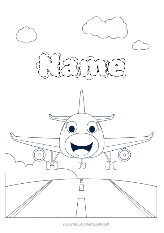 Coloring page to print Plane Vehicles Aerial vehicles Airport Cartoon Character vehicles