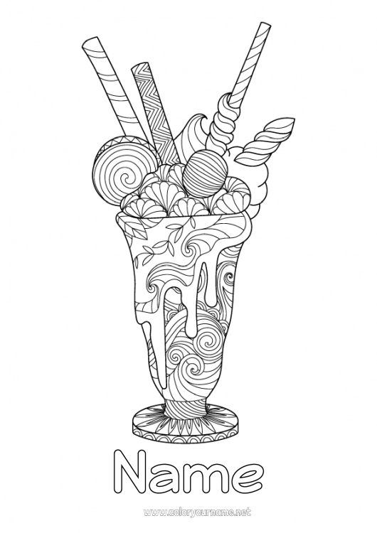 Coloring page to print Mandala Treats Ice cream Complex coloring pages Zentangle