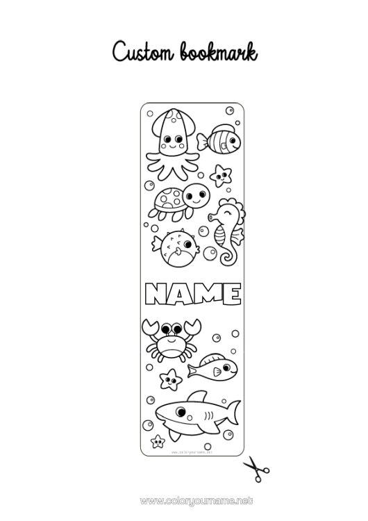 Colouring page to print Cute Cute Tortoise Summer Sea Children's Activities Animal Fish Seahorse Crab Bookmark Easy Colouring Pages Shark Marine Or Aquatic Animals Reptiles Octopus Sea Turtle