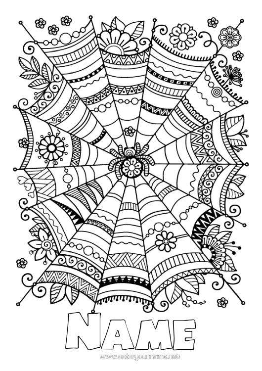 Colouring page to print Spider Halloween Mandala The Addams Family Complex Colouring Pages Insects
