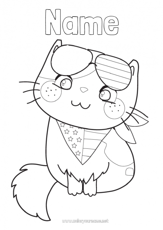 Coloring page to print Cat USA Flag Dog and cat 4th July