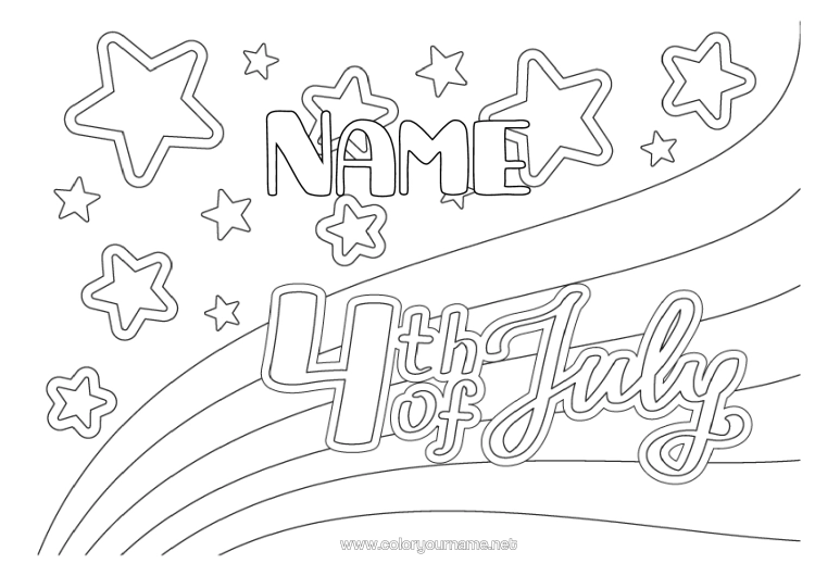 Colouring page to print United States Of America Stars 4Th Of July