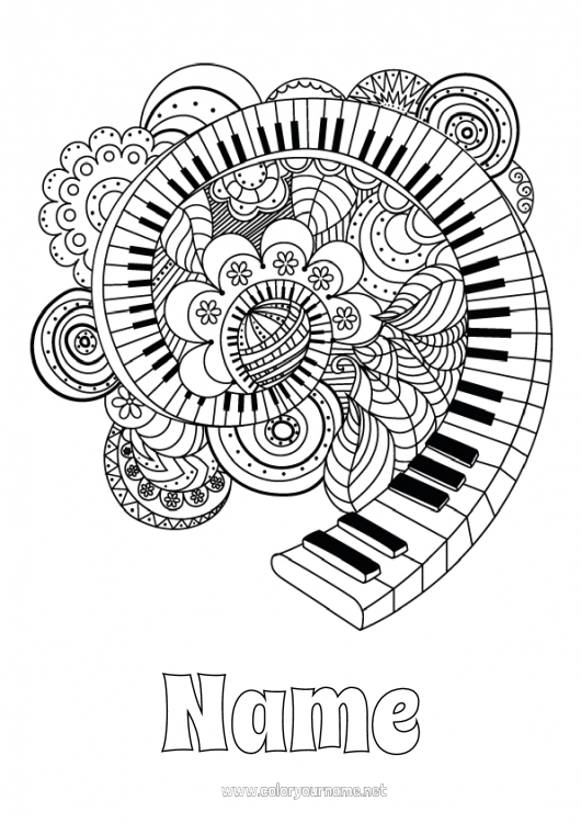 Coloring page to print Music World Music Day Piano Musical instruments