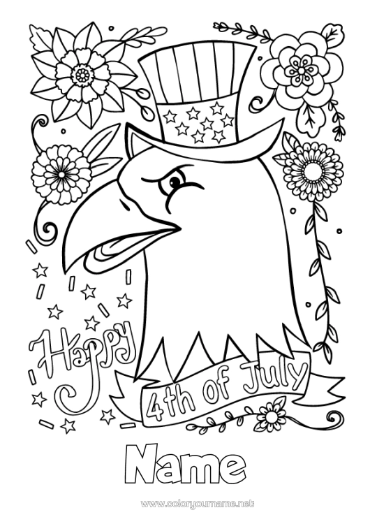 Colouring page to print United States Of America 4Th Of July Eagle