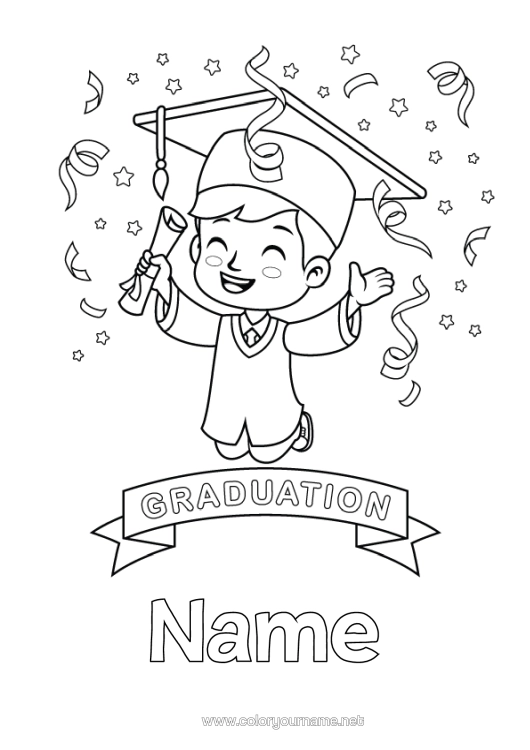Colouring page to print School Congratulations Pupil Student Cap