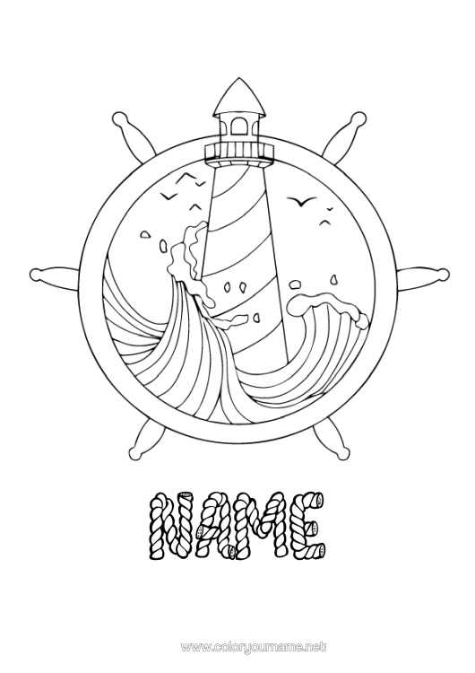Colouring page to print Sea Boat Lighthouse Marine Vehicles Boat Bar