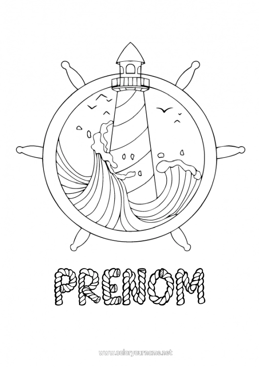 Coloriage à imprimer Mer Bateau Phare Véhicules maritimes