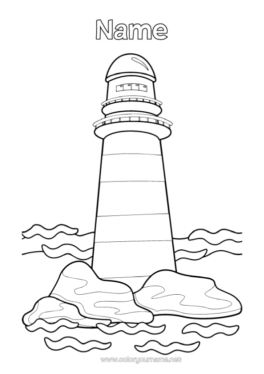 Colouring page to print Sea Intermediate Colouring Sheets Lighthouse