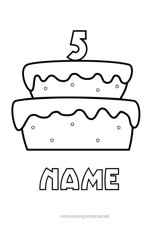 Colouring page to print Cake Birthday Easy Colouring Pages Customisable Age Celebrated