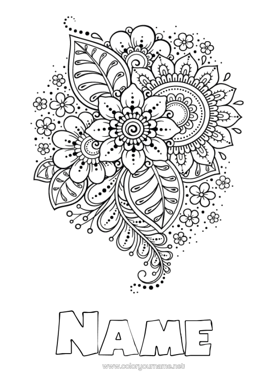Colouring page to print Flowers Calm And Zen Art Mandala