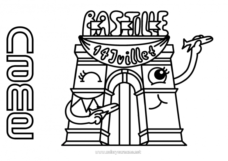 Coloring page to print France 14 July Arc de Triomphe