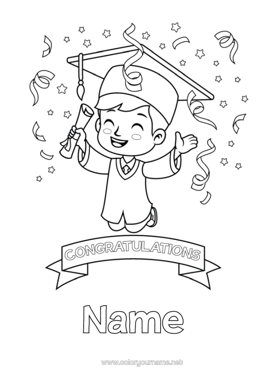 Colouring page to print School Congratulations Pupil Student Cap