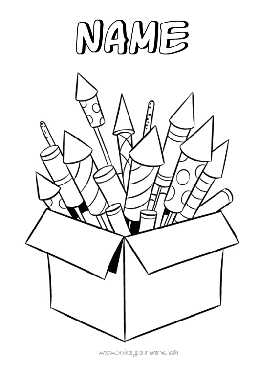 Colouring page to print Happy New Year Firework Chinese New Year 4Th Of July 14Th July National Holiday