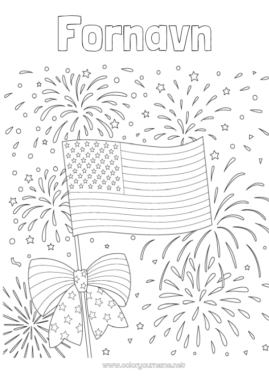 Fargeleggingssiden til utskrift Fyrverkeri USA Flagg 4. juli