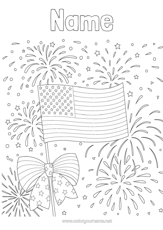 Colouring page to print Firework United States Of America Flag 4Th Of July
