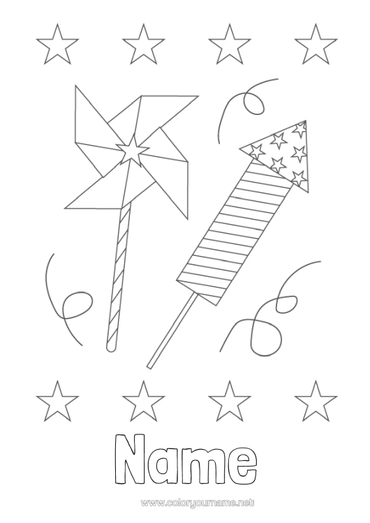 Colouring page to print Firework United States Of America 4Th Of July