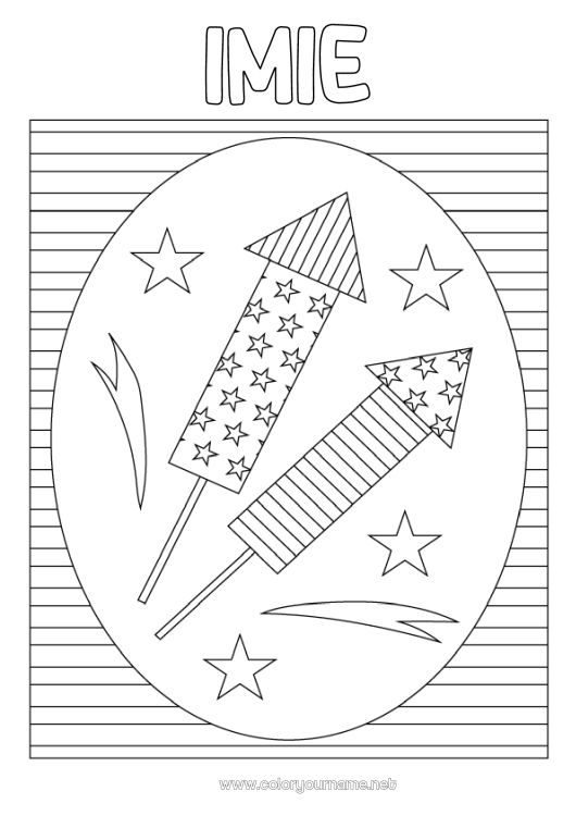 Kolorowanka do wydruku Fajerwerki USA 4 lipca 14 lipca Paski