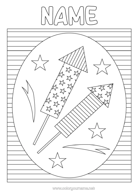 Colouring page to print Firework United States Of America 4Th Of July 14Th July Stripes National Holiday