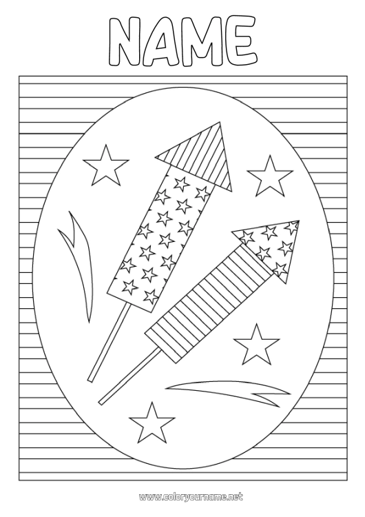 Coloring page to print Firework USA 4th July 14 July