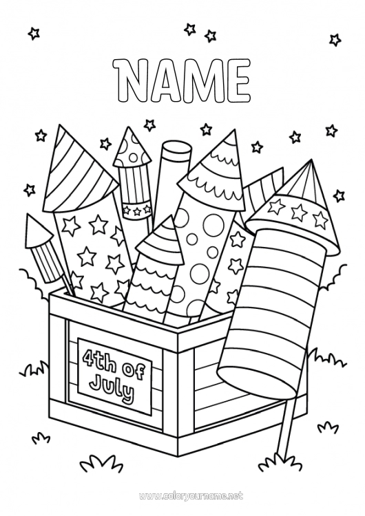 Coloring page to print Firework USA 4th July