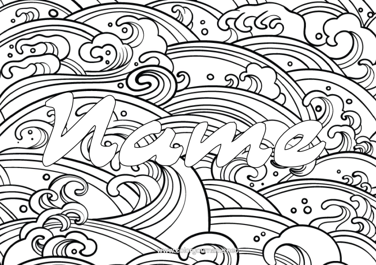 Colouring page to print Sea Decorated Name Complex Colouring Pages Decorative Background Waves