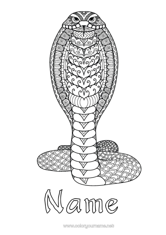 Colouring page to print Mandala Animal Snake Complex Colouring Pages Zentangle Reptiles