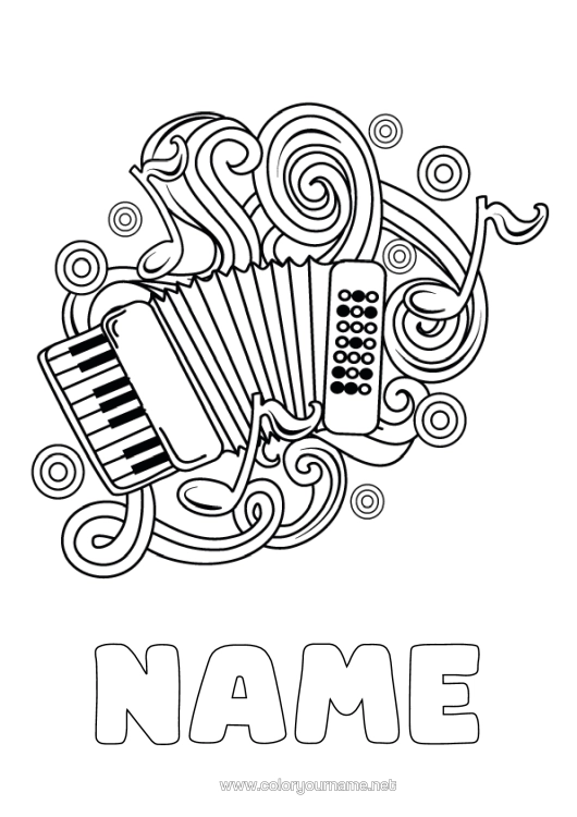 Colouring page to print Music Music Day Musical Instruments Accordion
