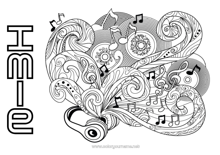 Kolorowanka do wydruku Muzyka Doodle Zentangle Antystres Święto Muzyki Instrumenty muzyczne