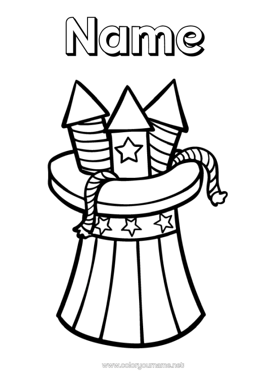 Colouring page to print Firework United States Of America Hat 4Th Of July