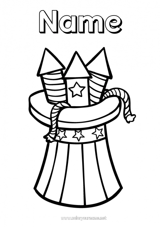 Coloring page to print Firework USA Hat 4th July