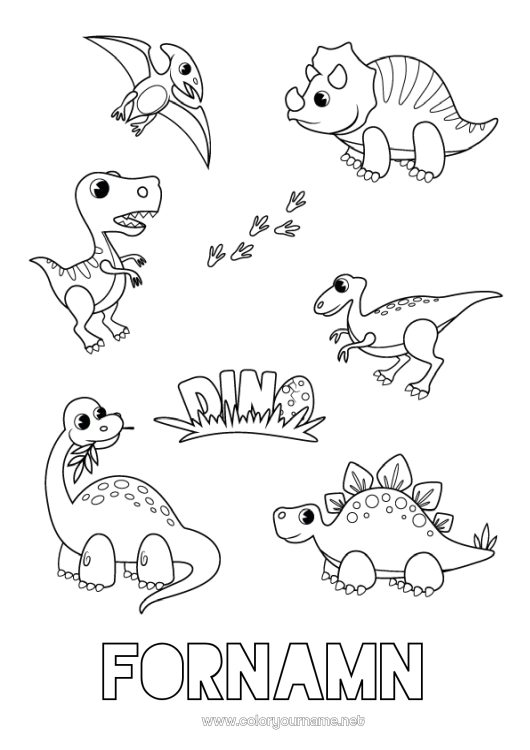 Färgläggningssida att skriva ut Dinosaurier Djur Diplodocus Tyrannosaurus Triceratops