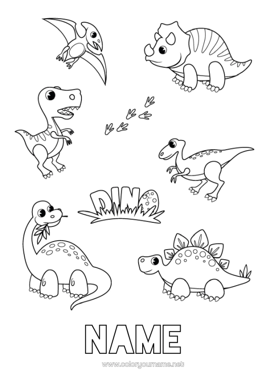 Colouring page to print Dinosaurs Animal Diplodocus Tyrannosaurus Triceratops