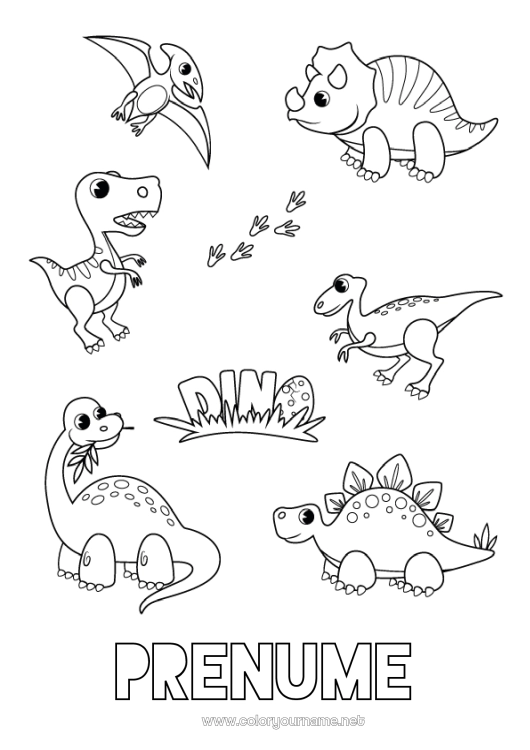Pagină de colorat de imprimat Dinozauri Animal Diplodocus Tyrannosaur. Triceratops