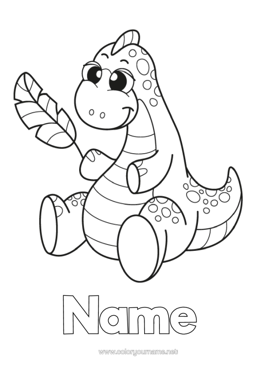 Colouring page to print Cute Dinosaurs Animal Feather