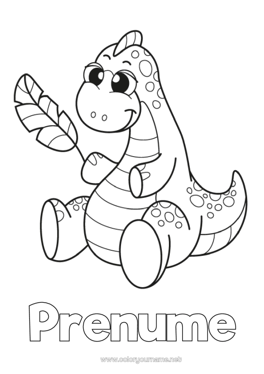 Pagină de colorat de imprimat Drăguț Dinozauri Animal Pană