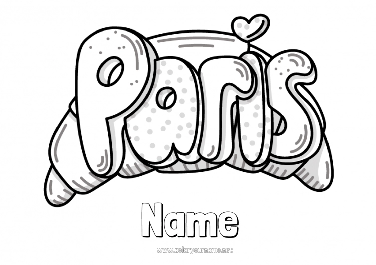 Coloring page to print France 14 July Croissant Paris